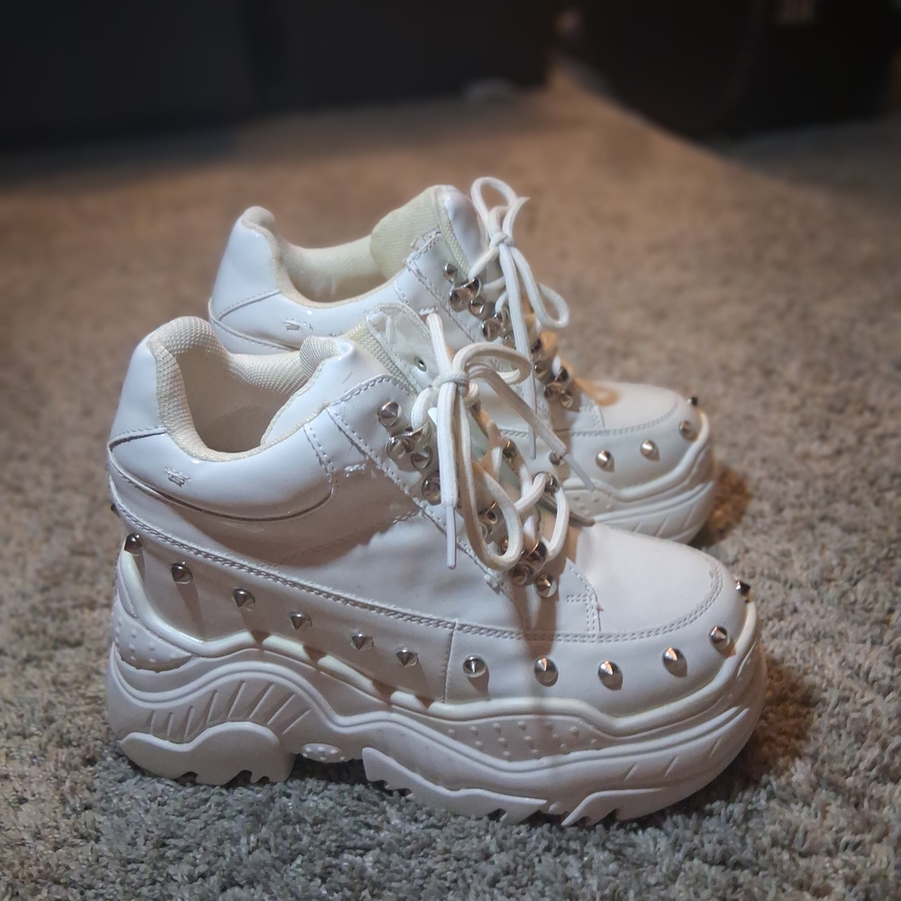 White Studded Platform Sneakers - image 1